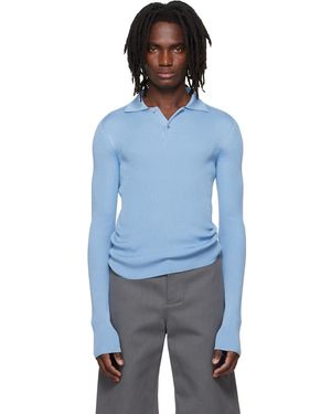 Rier Fine Rib Knit Polo - Blue