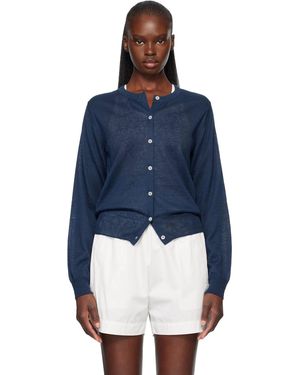 NOTHING WRITTEN Cardigan Rola Bleu Marine En Lin