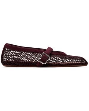 Alaïa Burgundy Fishnet Suede Ballerina Flats - Multicolour