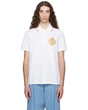 Versace Embroidered Architectural Baroque Polo - White