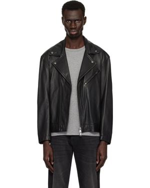 BOSS Zip Pocket Leather Biker Jacket - Black