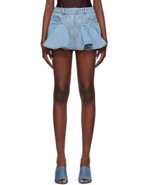 Mugler Blue Ruffled Denim Miniskirt