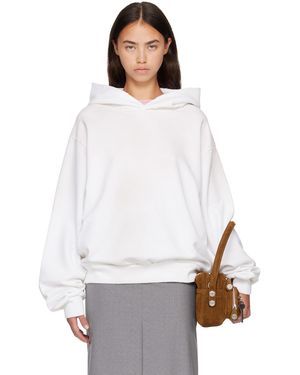 Acne Studios Pull À Capuche Blanc Cassé En Molleton À Logo