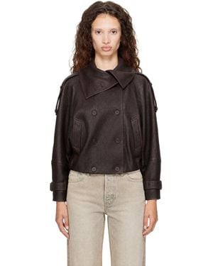 Acne Studios Blouson Écourté Brun En Cuir - Noir
