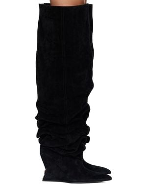 Balmain Suede Leather Wedge Thigh-High Boots - Black