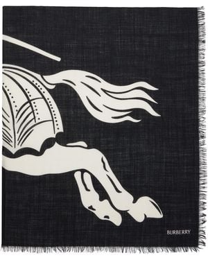 Burberry Wide Ekd Wool Scarf - Black