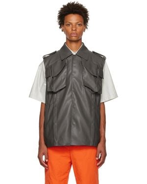 Feng Chen Wang Vented Faux-Leather Vest - Black