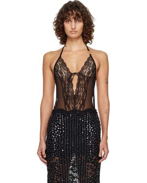 Versace Embroidered Lace-Trim Bodysuit - Black