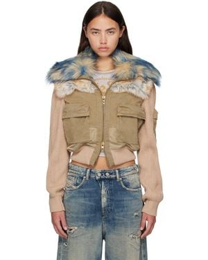 DIESEL Khaki Rib-Knit Bomber Jacket - Multicolour