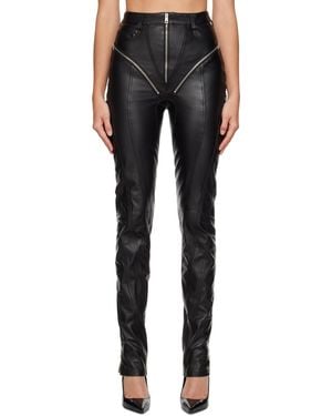 Mugler Zip-Embellished Leather Pants - Black