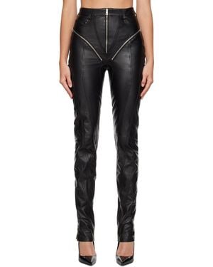 Mugler Zip-Embellished Leather Trousers - Black