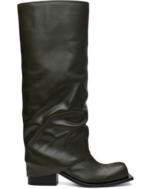 FIDAN NOVRUZOVA Khaki Havva Chunky Heel Tall Boots - Black