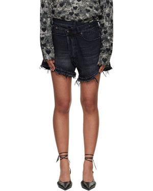 R13 Short Noir En Denim À Taille Décentrée