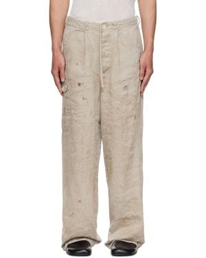 stein Heavy Linen Herringbone Wide Easy Pants - Natural