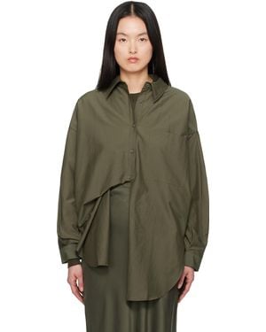 SILK LAUNDRY グリーン コットンシルク ラウンド シャツ