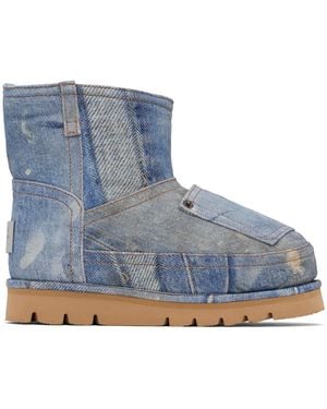 Acne Studios ブルー Batter Print Denim ショートブーツ