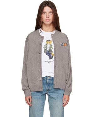 Maison Kitsuné Taupe Double Fox Head Comfort Cardigan - Gray