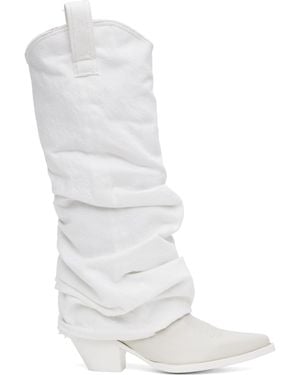 R13 Mid Cowboy Denim Sleeve Boots - White