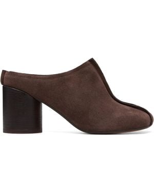 MM6 by Maison Margiela Suede Anatomic Stitch Toe Mule Heels - Brown