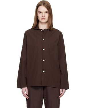 Tekla Poplin Long-Sleeved Pyjama Shirt - Brown