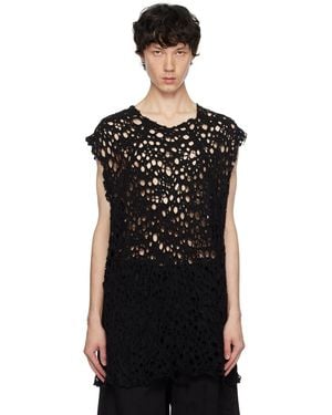 Julius Wool Damage Jacquard Frayed T-Shirt - Black