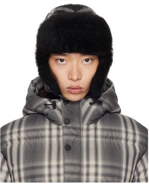 Burberry Off- Check Wool Trapper Hat - Black