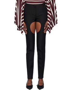 Pushbutton Cutout Point Skinny Pants - Black