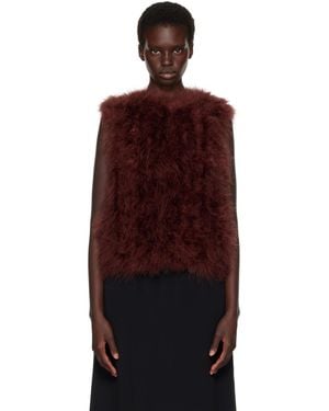 Yves Salomon Cropped Feather Gilet Vest - Red