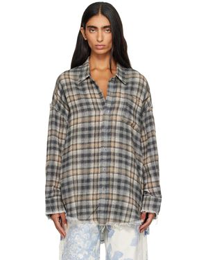 R13 Shredded Seam Drop Neck Shirt - Grey