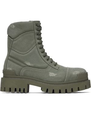 Balenciaga Khaki Combat Strike Boots - Green