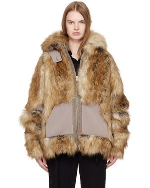OTTOLINGER Tan Oversized Furry Multiline Jacket - Brown