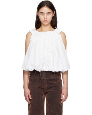 C+plus Series Crew-Neck Pleated Bubble Top - White