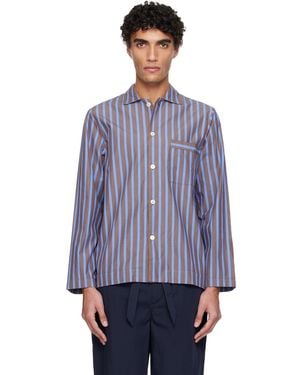 Tekla Poplin Long-Sleeved Pajama Shirt - Blue