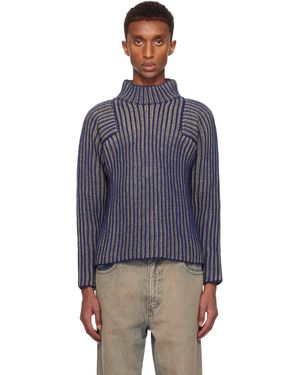 Eckhaus Latta Rib-Knit Mock Neck Jumper - Blue