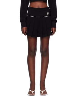 Palm Angels ブラック モノグラム プリーツ ミニスカート