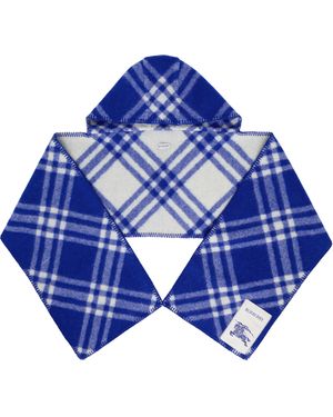 Burberry ブルー チェック ウール フード付きマフラー