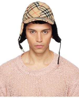 Burberry Check Wool Trapper Cap - Natural