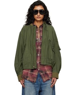 R13 Khaki Bubble Bomber Jacket - Green