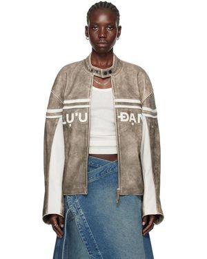 Lu'u Dan Blouson Motard Gris En Cuir À Logo - Bleu