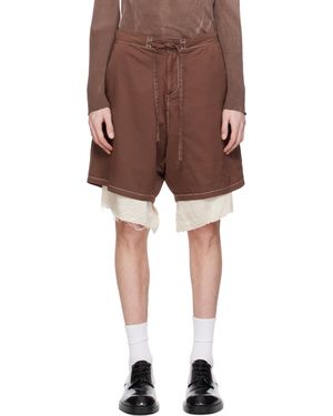 Edward Cuming Short Brun En Drill Teint En Pièce À Doublure Visible En Satin - Rouge