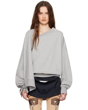 Pushbutton One Shoulder Cape Sweatshirt - Grey