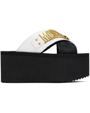 Moschino Black & White Lettering Logo Wedge Sandals