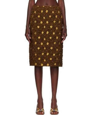 Dries Van Noten Jupe Midi Brune En Cloqué - Marron