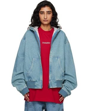 Vetements Hooded Workwear Denim Jacket - Blue