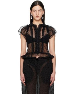 Simone Rocha Sheer Puff Sleeve Multi Ruffle Frill Shirt - Black