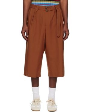 Dries Van Noten Belted Wool Mohair Shorts - Brown