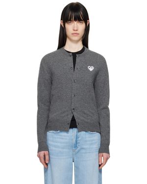 COMME DES GARÇONS PLAY グレー ホワイトハート カーディガン - ブラック