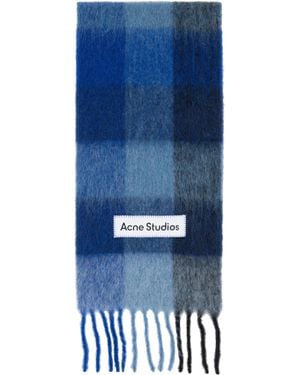 メンズ Acne Studios ブルー＆ホワイト モヘア チェック マフラー