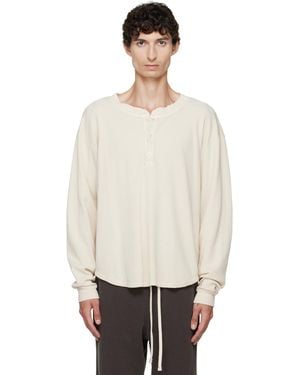 Les Tien Off- Thermal Baseball Hem Henley - White