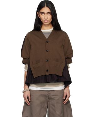 Sacai Chalk Stripe & Cotton Knit Cardigan - Brown